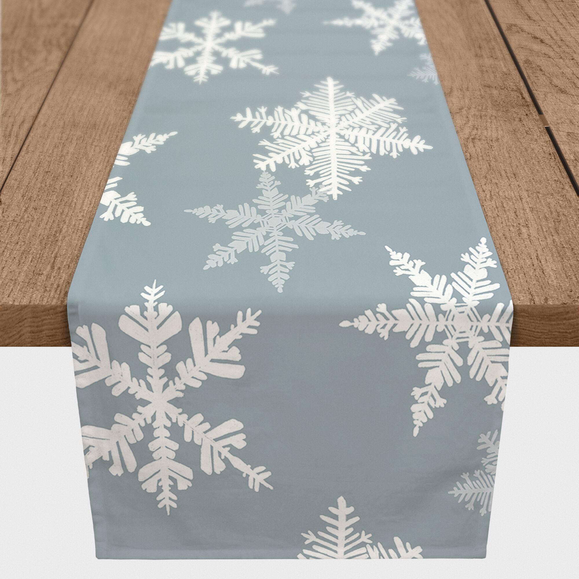Blue Snowflake Pattern 16" x 90" Cotton Twill Runner